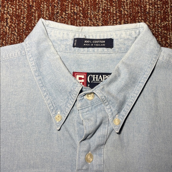 Vintage Chaps Ralph Lauren men’s short sleeve light wash denim Button-Down Shirt - Picture 3 of 12